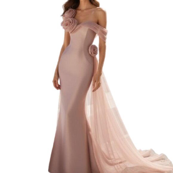 jordan dress shoes Terani Couture 251GL4315 Asymmetric One Shoulder Rose Gold Trumpet Pag – B  Chic Fashions main image 0